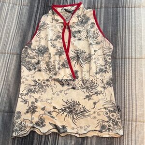 Floral Print Sleeveless Top with Red Trim